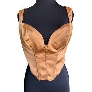 Y2K Oh Polly Satin Bronze Sleeveless Back Zip Corset Top Sz 6 Sweetheart Neck